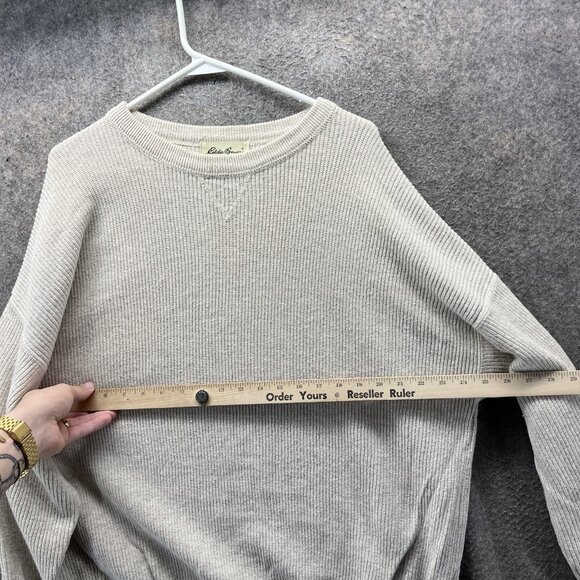 Eddie Bauer Sweater Mens Medium Beige Waffle Knit Crewneck 100% Cotton USA - Picture 10 of 12